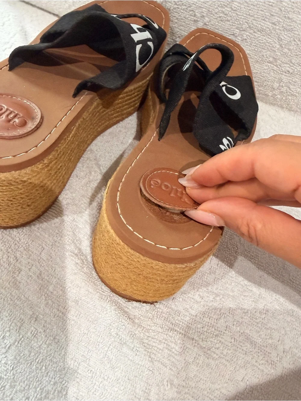 Chloé Black Logo Ribbon Espadrille Platform Sandals